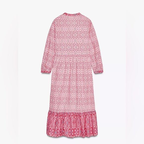 ZARA BOHO PRINTED MIDI RUFFLED DRESS - Picture 14 of 16